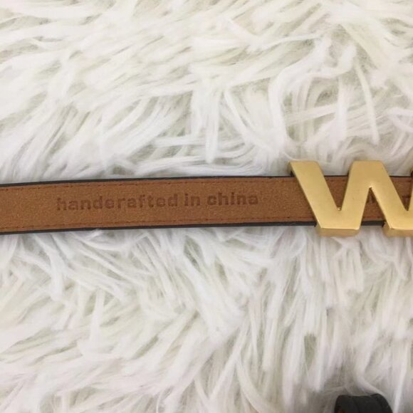 Alexander Wang Black Leather Logo Belt with Gold Lettering main image 6